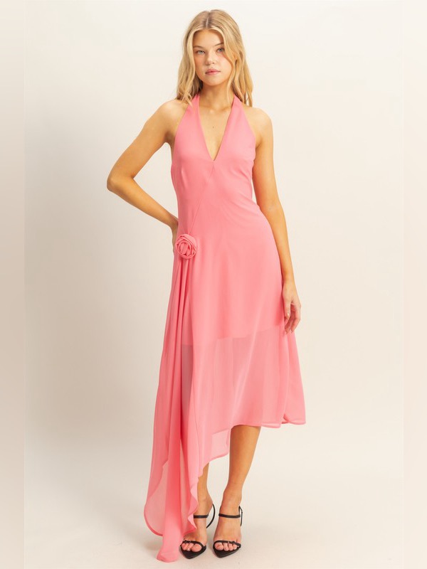 Hyfve Chiffon Halter Asymmetrical Hem Dress